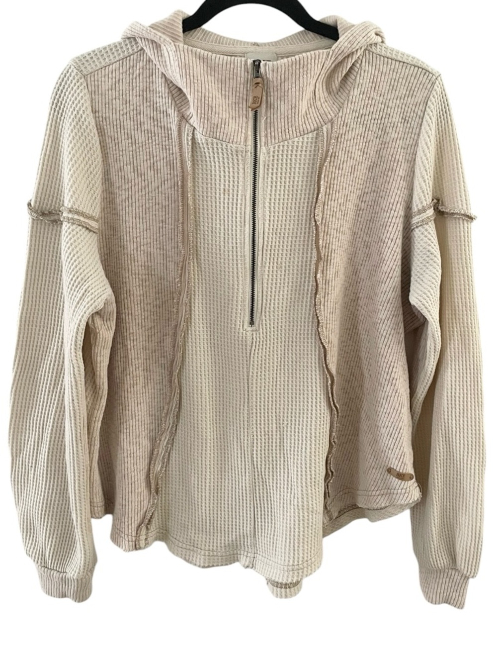 BKE waffle knit quarter zip hoodie cream  ivory women’s Large Buckle boho beach
